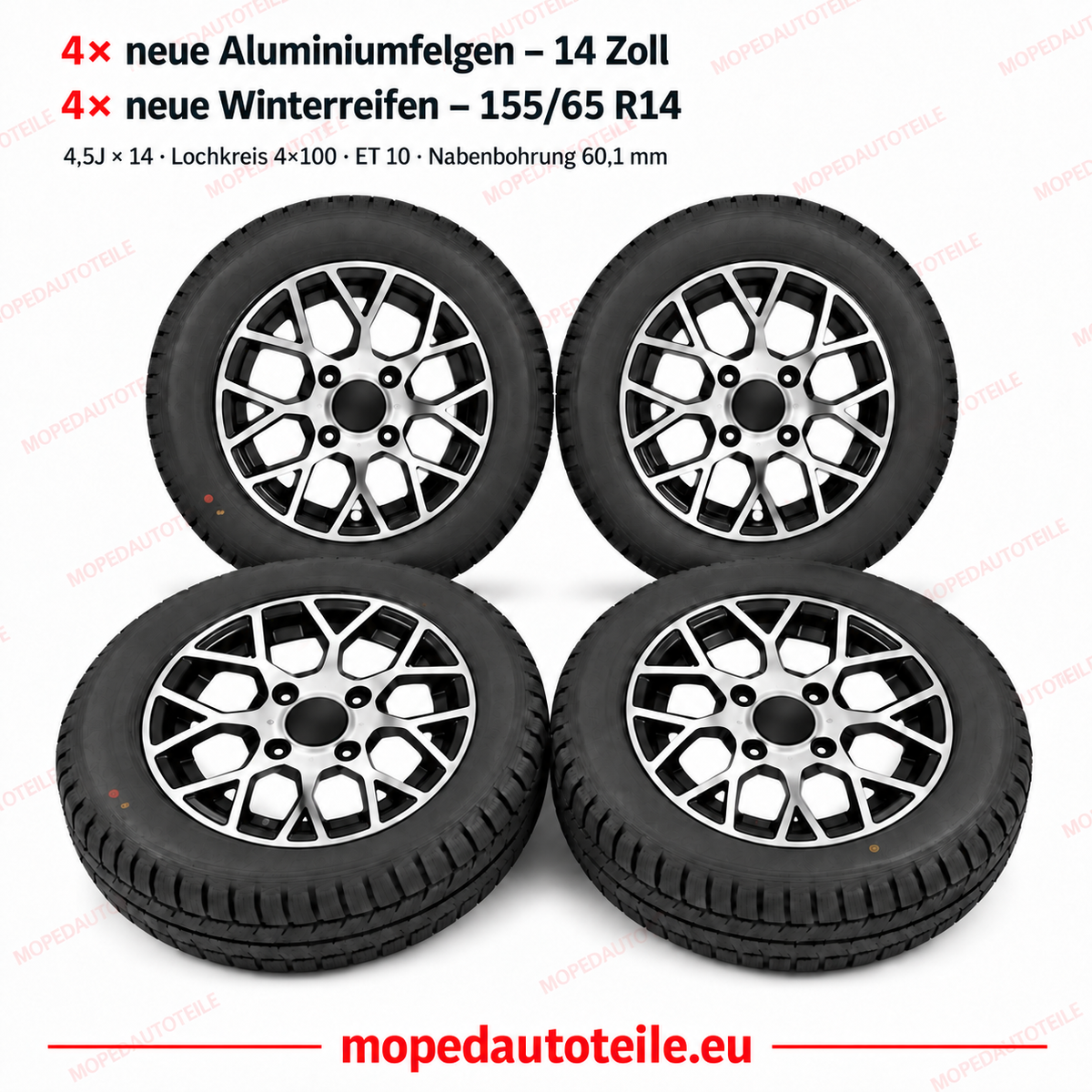 Satz aus 4 neuen Aluminiumfelgen + 4 neuen Winterreifen 14 Zoll Ligier Microcar